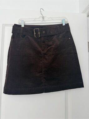 LOFT Brown Corduroy A-Line Mini Skirt with Belted Waist